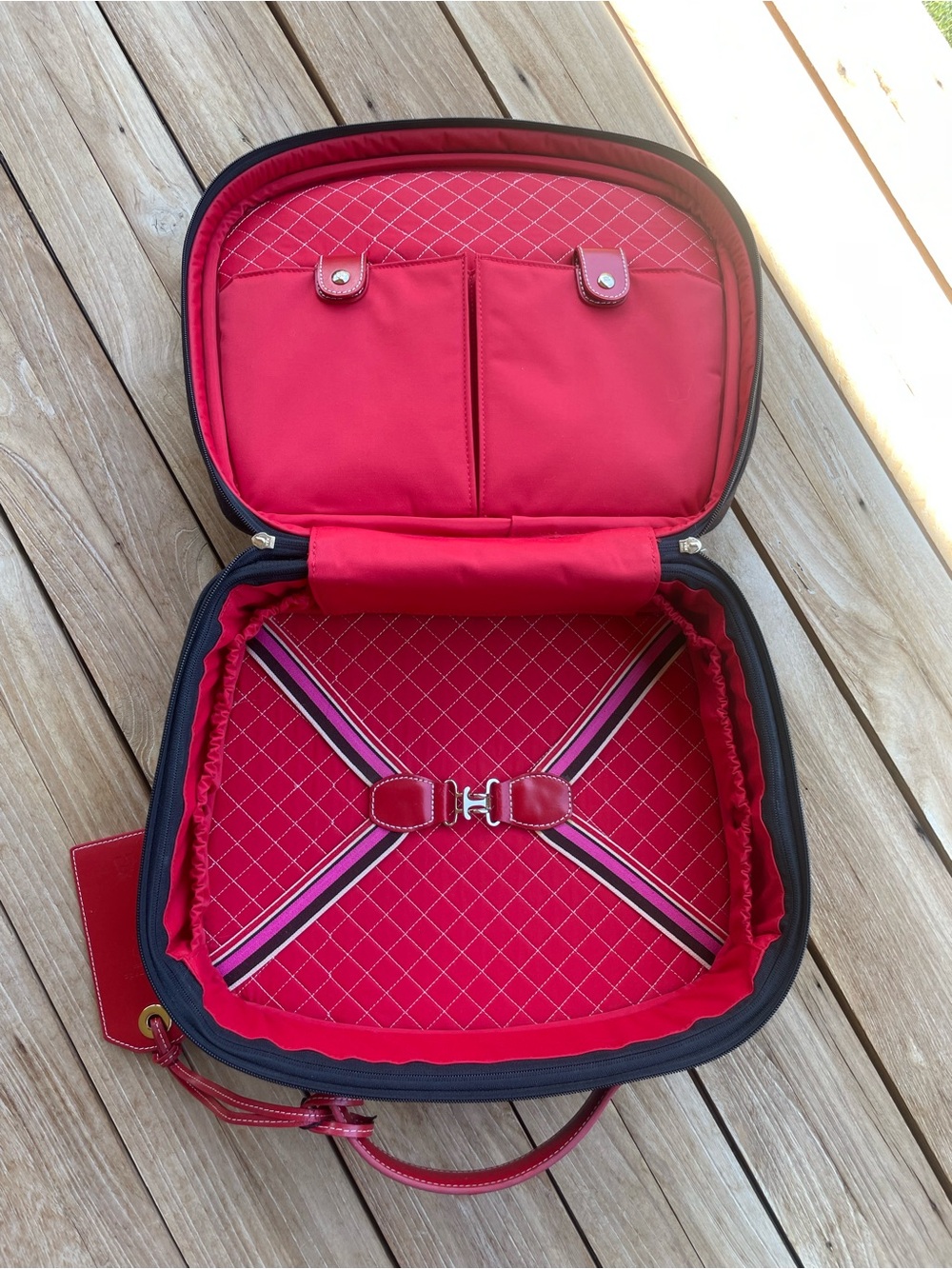Kate Spade Canvas Leather Train Case Travel Organizer Black Red